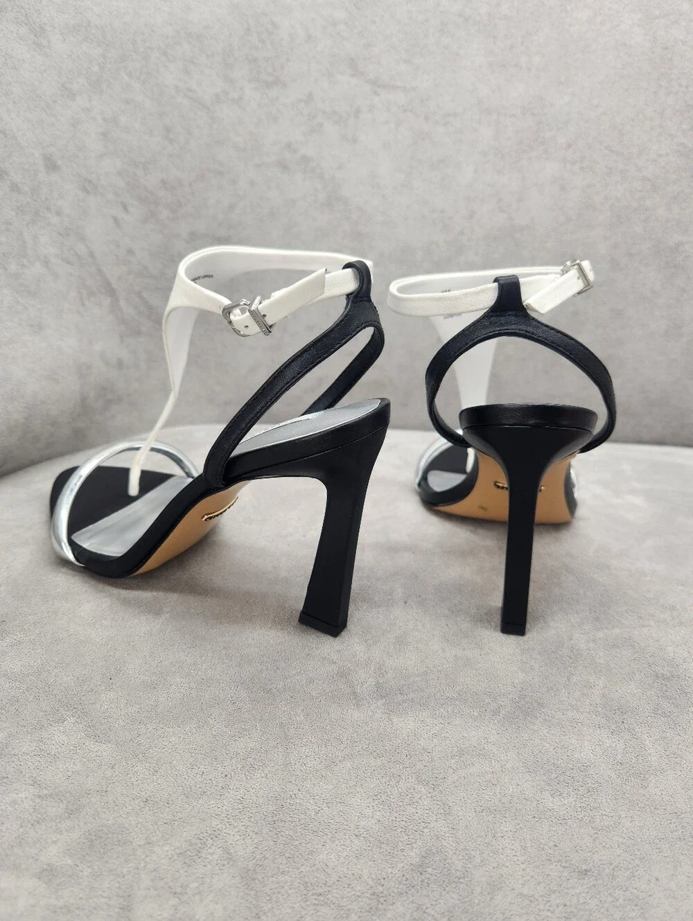 Gianni Bini Dress Sandals 7.5 Black White Leather Orah Thong High Heel New $120